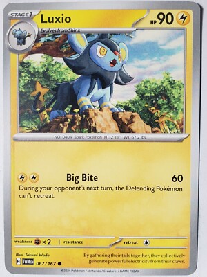 masquerade pokemon card Luxio 067/167 NM / M - Twilight Masquerade Pokemon Card - $2 Combined  Shipping