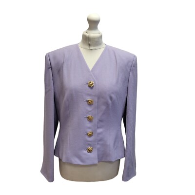 Jaeger Purple Button Wool Dress Jacket Uk Women's Size 14 A782