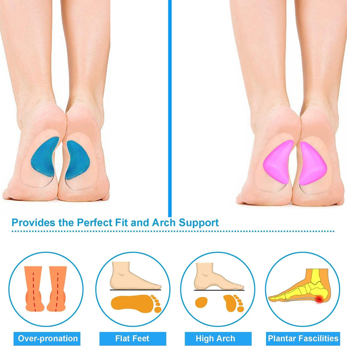 4X Orthopedic Gel Arch Support Insoles Silicone Flat Feet