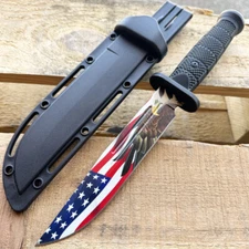 12.5" Military Outdoor Survival Combat Fixed Blade w/ Bald Eagle USA Flag Design
