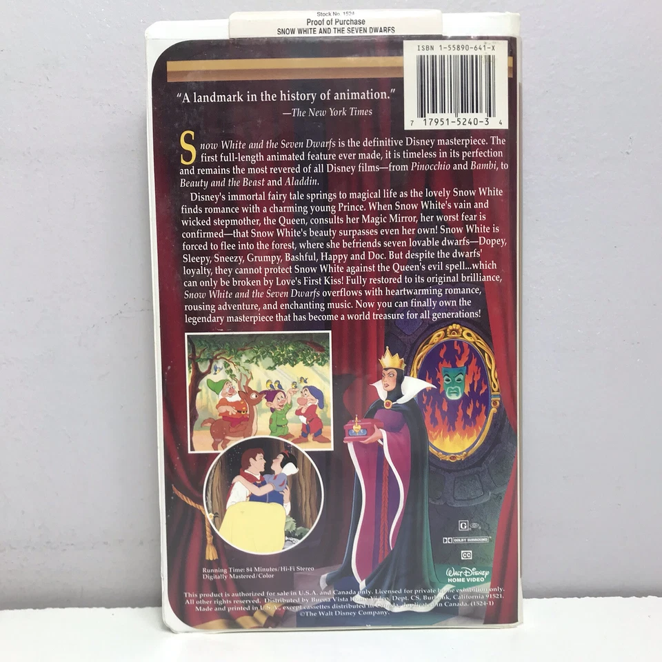 Snow White & the Seven Dwarfs VHS Disney Video Masterpiece Movie VTG Clamshell - Image 4 of 4