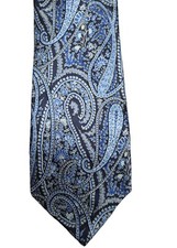 New Bloomingdale's Navy Blue Large Paisley Print 100 Silk Neck Tie Necktie