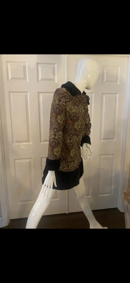 "Винтажный гобелен 60-х ""Mod"" с воротником из искусственного меха и отделкой" - Изображение 3 из 4