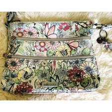 Sakroots Basic Floral Crossbody With Id Lanyard And Bee Keychain Bag Purse