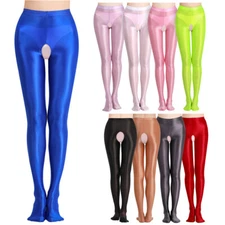 Women Glossy Crotchless Pantyhose Stockings Stain Stretchy Tights Dance Lingerie