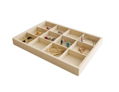 Premium Grade Beige Velvet Jewelry Organization Tray 12 Removable and Rearran...