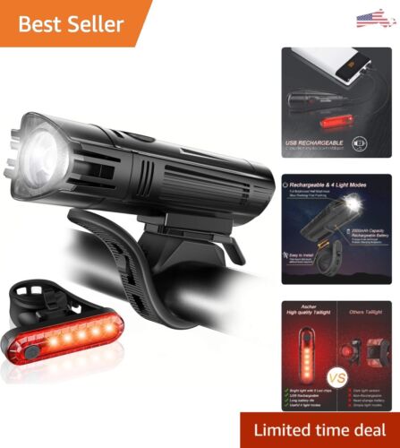 Ultra Bright Bike Light Set - Front Headlight and Back Taillight - 4 Light Modes