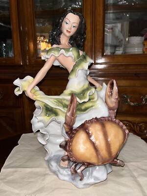 Zodiac ROCERAM 14.75  Hand Made Painted Porcelain Statue Maiden Cancer   Romania