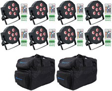 8 Rockville BATTERY PAR 61 Rechargeable RGBWA UV DMX DJ Wash Lights Remotes Bags
