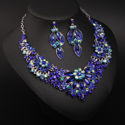 Crystal Jewelry Set Statement Necklace Earring Choker Bibs Women Bridal Wedding - Picture 63 of 174