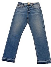 AO.LA Alice  Olivia High Rise Raw Hem Distressed Jeans Zip Fly 28 Waist Hi-Rise