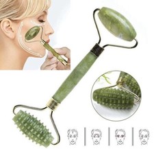 Facial Roller Natural Jade Stone Dual Use Smooth Roller And Needle Roller