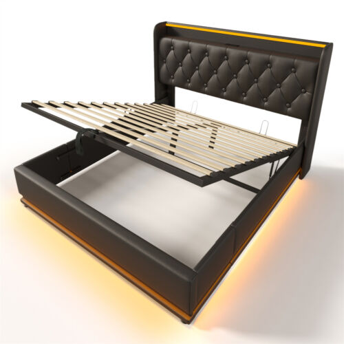 Twin/Full/Queen/King Size Upholstered Platform Bed w/ Hydraulic Storage System - Picture 24 of 72