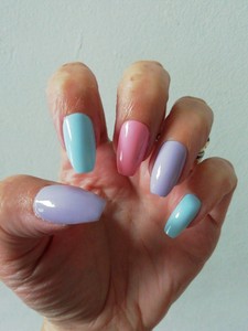 Hand Painted False Nails Pastel Mix Lilac Blue Pink Coffin