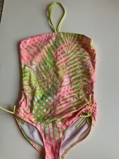Kate Mack Boutique Swimsuit Bathing Suit Size 8 NWOT Pink Green Sequin Sparkle