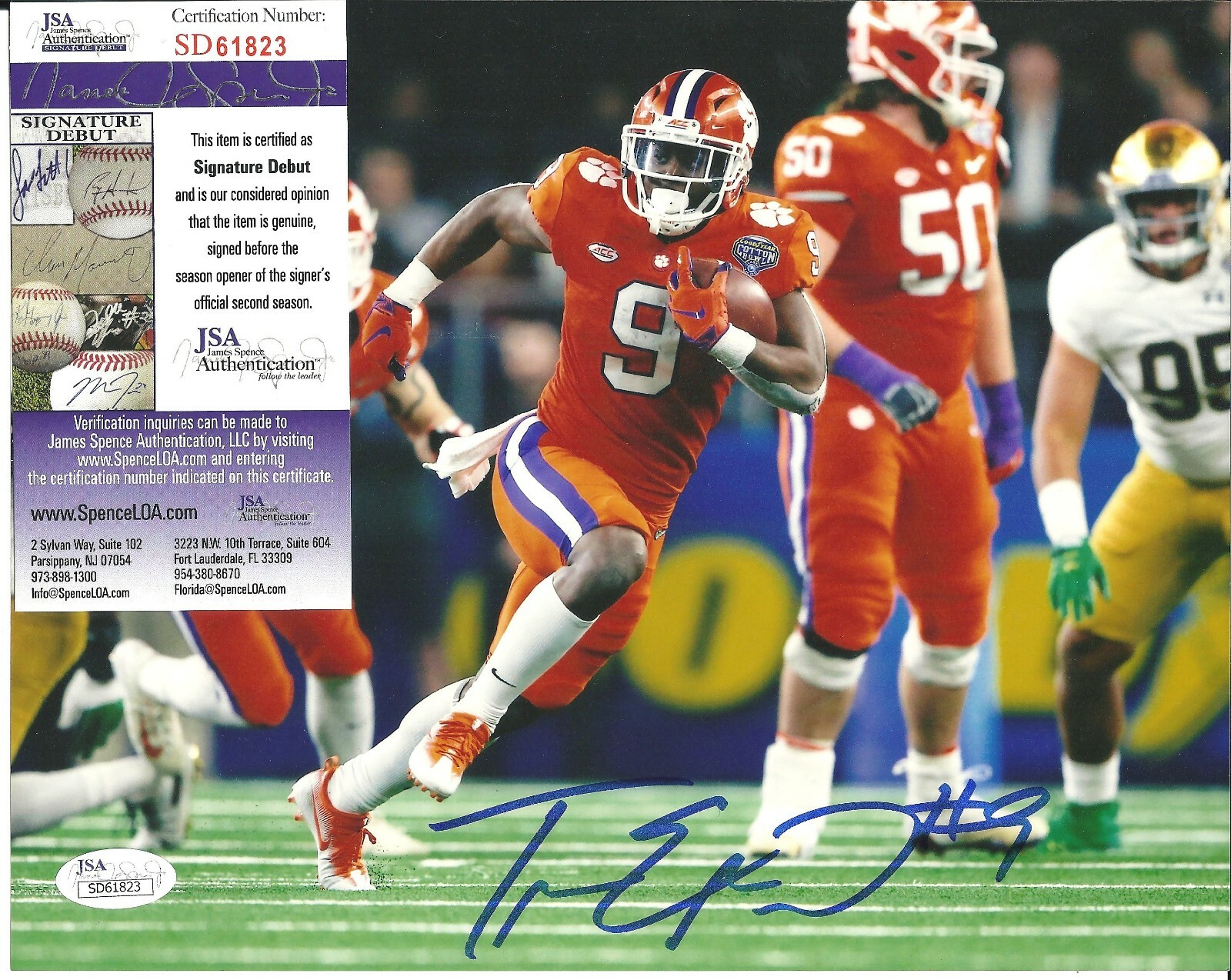 Travis Etienne Autographed Signed Clemson Tigers Auto 8x10 Photo JSA COA Football 