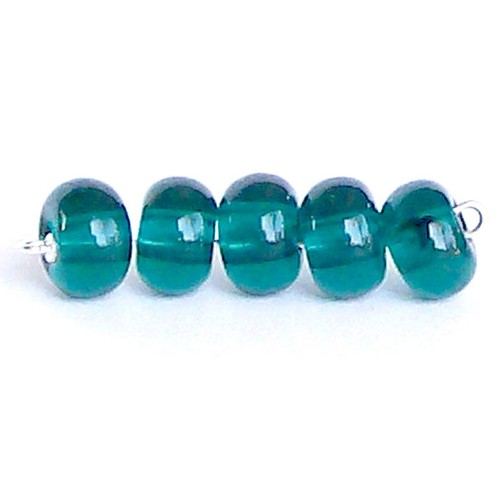 USA | 5 Artisan 11mm TEAL translucent Lampwork glass spacer beads 1.8-2mm holes