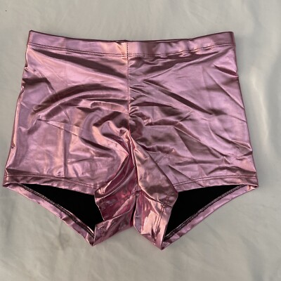 Nihoe Women's Basic Faux Shorts Pink Glossy Metallic Rave Dance Size Small NWOT