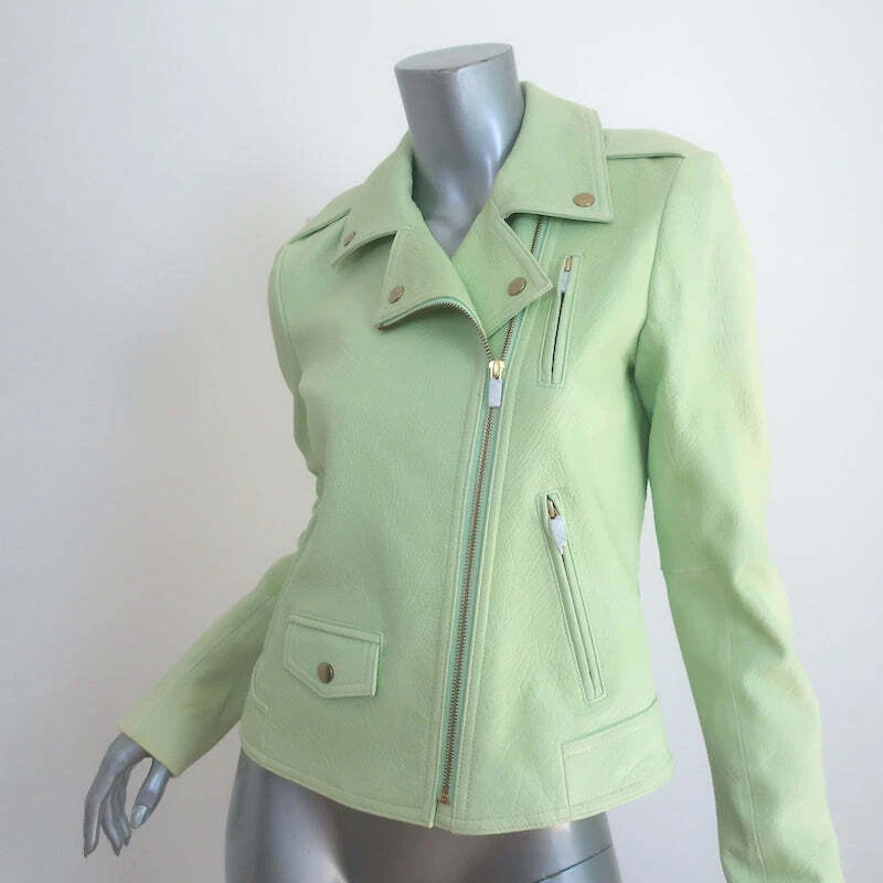 Theory Elenian Leather Motorcycle Jacket Pastel Green Size Medium NEW - Image 2 of 4