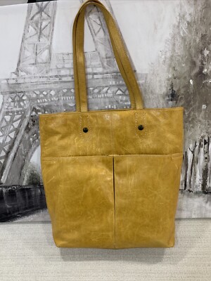 Frye Distresswd Leather Melissa Shoulder Tote Bag Vintage Yellow