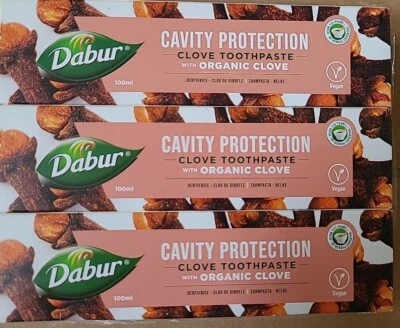 3 X 100ml DABUR HERBAL CLOVE TOOTHPASTE CAVITY PROTECTION With ORGANIC CLOVE.