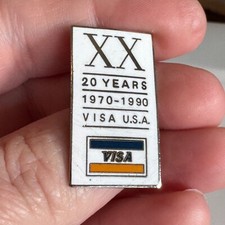 Vintage 1990 Visa U.S.A. Credit Card Logo 20 Years Lapel Pin XX