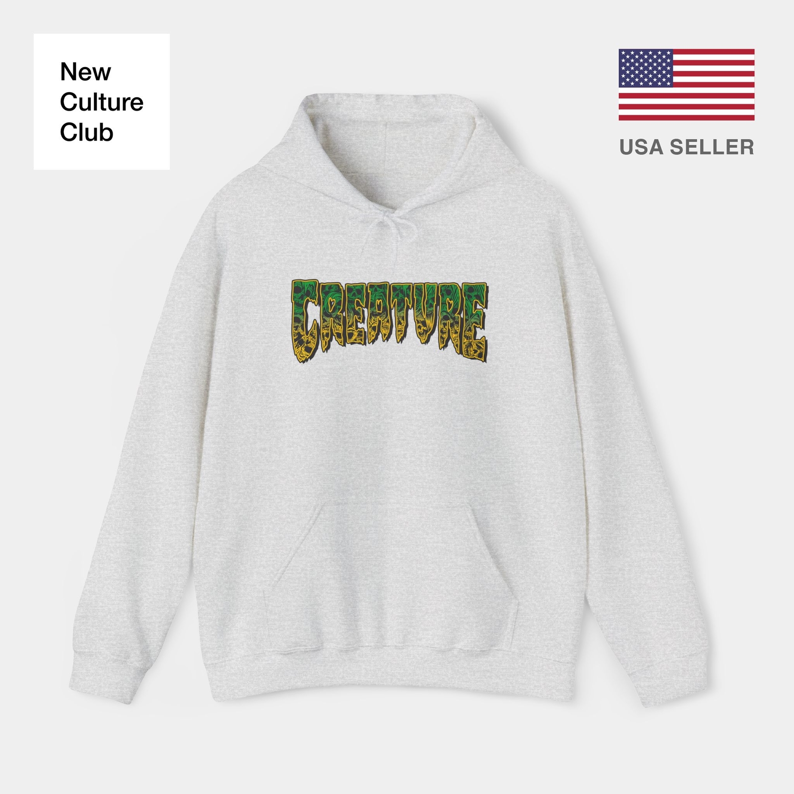 90s 00s Skulls Green Vintage Classic Skate Hoodie Print