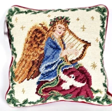 C&F Enterprises Woolen Needlepoint Angel Pillow 10" X 10" Red Velvet Backing