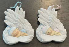 Blue New Baby Boy Angel or Pink Baby Girl Angel Wings Personalizable Ornament