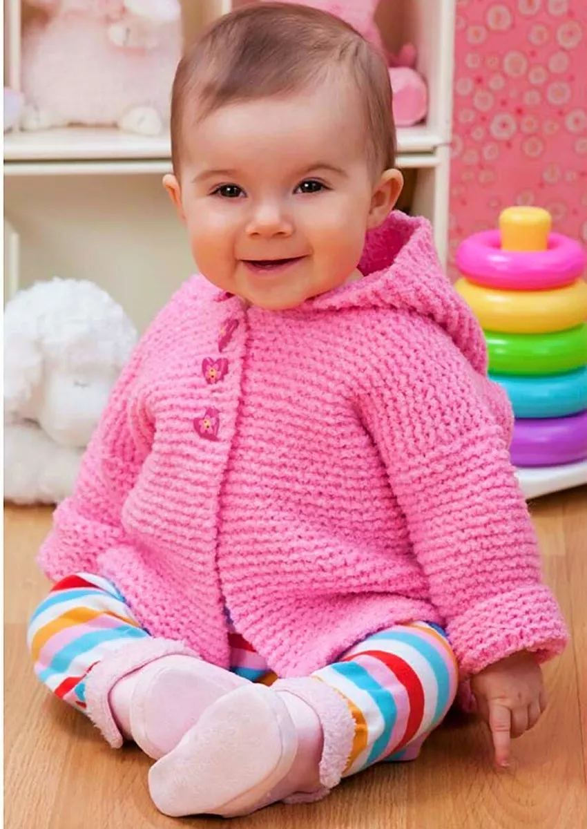 Baby Girls Hooded Jacket Cardigan Easy KNITTING PATTERN Aran 20 26