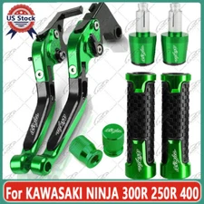 Green CNC Brake Clutch Levers Handle Grips Cap For KAWASAKI NINJA 300R 250R