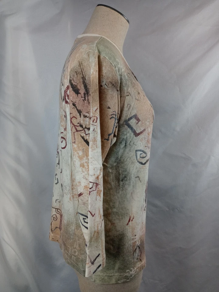 Camisa para mujer Kokopelli Design Cactus Bay grande cuello en V manga 3/4 - suroeste Foto 4 de 4