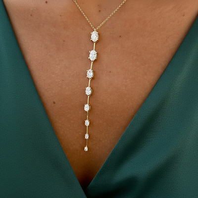 1,50 ct Ovalschliff Labor gezüchteter Diamant 14 K Gelbgold Verlobung Lariat Halskette