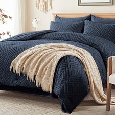 King Size Comforter Set 7 Piece, Navy Blue Bed in a Bag King Bedding Sets  B...