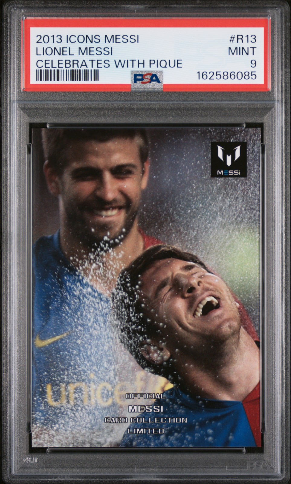 2013 ICONS MESSI LIMITED COLLECTION CELEBRATES WITH PIQUE LIONEL MESSI PSA 9 view 1