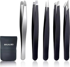 Tweezers for Women Facial Hair, 5Pcs Set, Round tip Eyebrow Tweezer for men, Pro