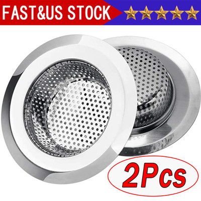 2 PCS 4.5'' Kitchen Sink Strainer Stopper Stainless Steel Drain Basket Waste Plug