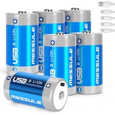 Rechargeable D Batteries 6 Pack 7500mWh 1.5V Li-ion - USB-C Charger Included