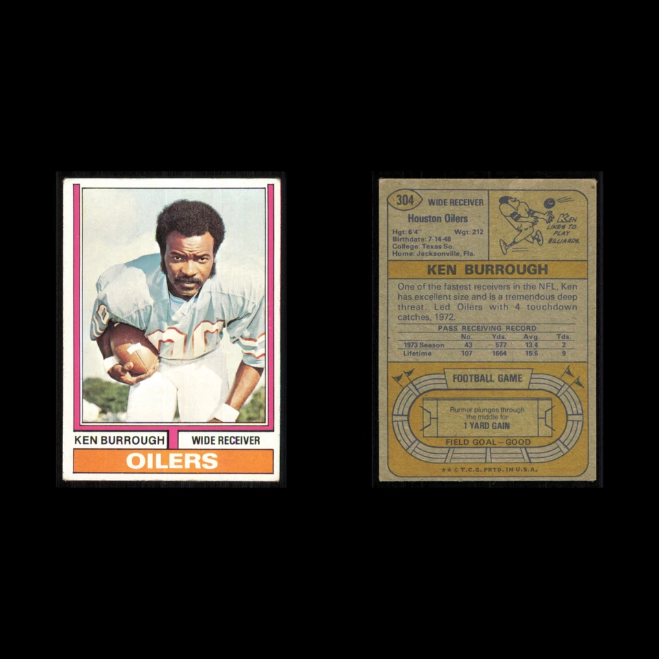 Ken Burrough #304 1974 Topps Houston Oilers Football Card NFL NM - Image 3 of 3
