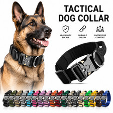 Tactical Dog Collar Heavy Duty Metal Buckle Padded Adjustable Large Dog Collar