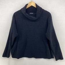 EILEEN FISHER Sweater M Organic Cotton Chenille Turtleneck Pullover Black