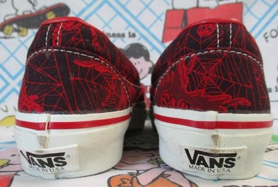 Vintage 90s Dead Stock VANS Red Navy Spider Web Slip On Shoes