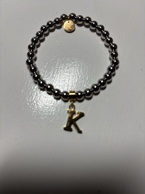 Rustic Cuff Silver Tone Stretch Bracelet With A Gold Tone Initial K