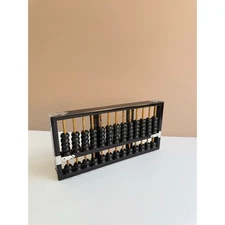 Vintage Asian Black Wood & Silver Metal Abacus Calculator | 78 Beads 13 Rows 