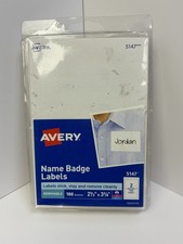 100 AVERY DENNISON WHITE NAME BADGES TAGS ID LABELS ADHESIVE PEEL LABEL STICKERS