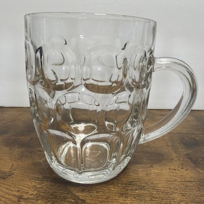 Vintage Ravenhead Dimple Thumbprint Clear Glass Beer Pint Mug 4.75'' England 1225
