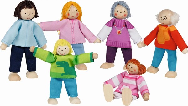 Biegepuppen Moderne Familie | H= 9 - 11 Cm, Holz Und Textil, 6 Teile, Per Set-image
