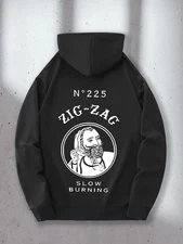 's Black Vintage Zig-Zag Slow Burning Logo Print Hoodie - NO.225 Retro Streetwea