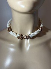 Vintage Hawaiian Surfer Puka Shell Bead Triple Strand Twist Torsade Necklace 17”