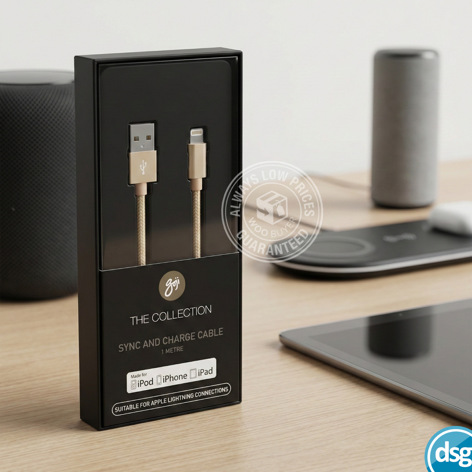 Goji Apple Lightning Charge Data Sync Cable Lead Charger MFi-Certified 1M Gold